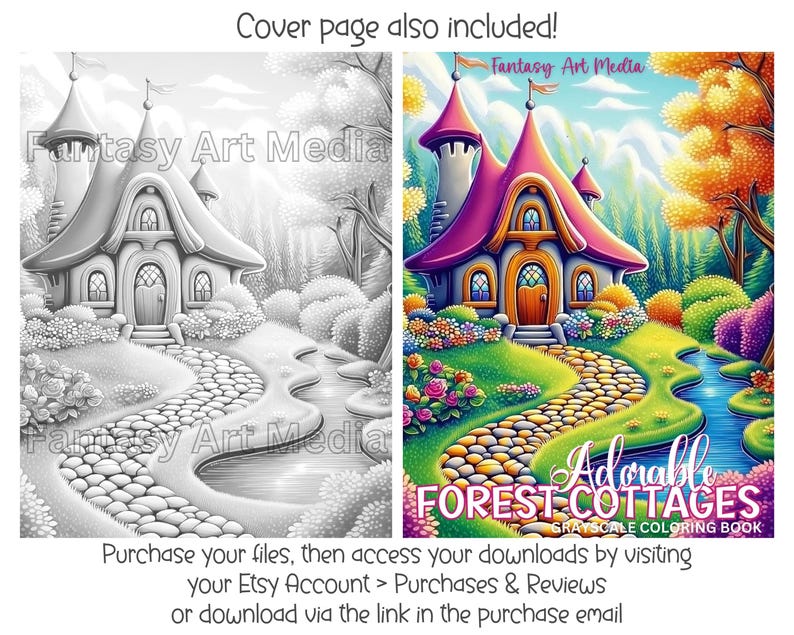 Grayscale Coloring Pages Adorable Forest Cottages Quirky Printable ...