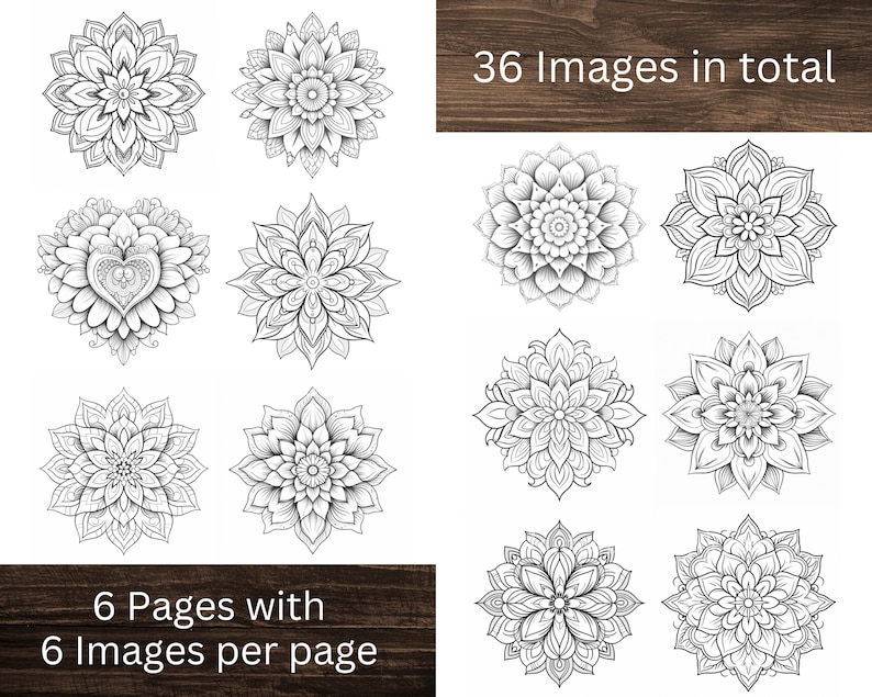 May include: A set of 36 black and white mandala designs, ideal for colouring. The designs are intricate and detailed, and would be a great addition to any colouring book.