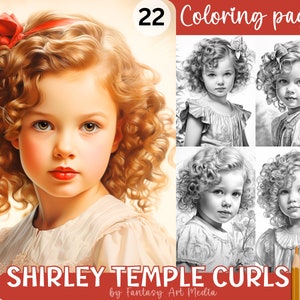 22 Shirley Temple Curls Coloring Pages, Printable Adult Grayscale Cute Little Girls Colouring ...