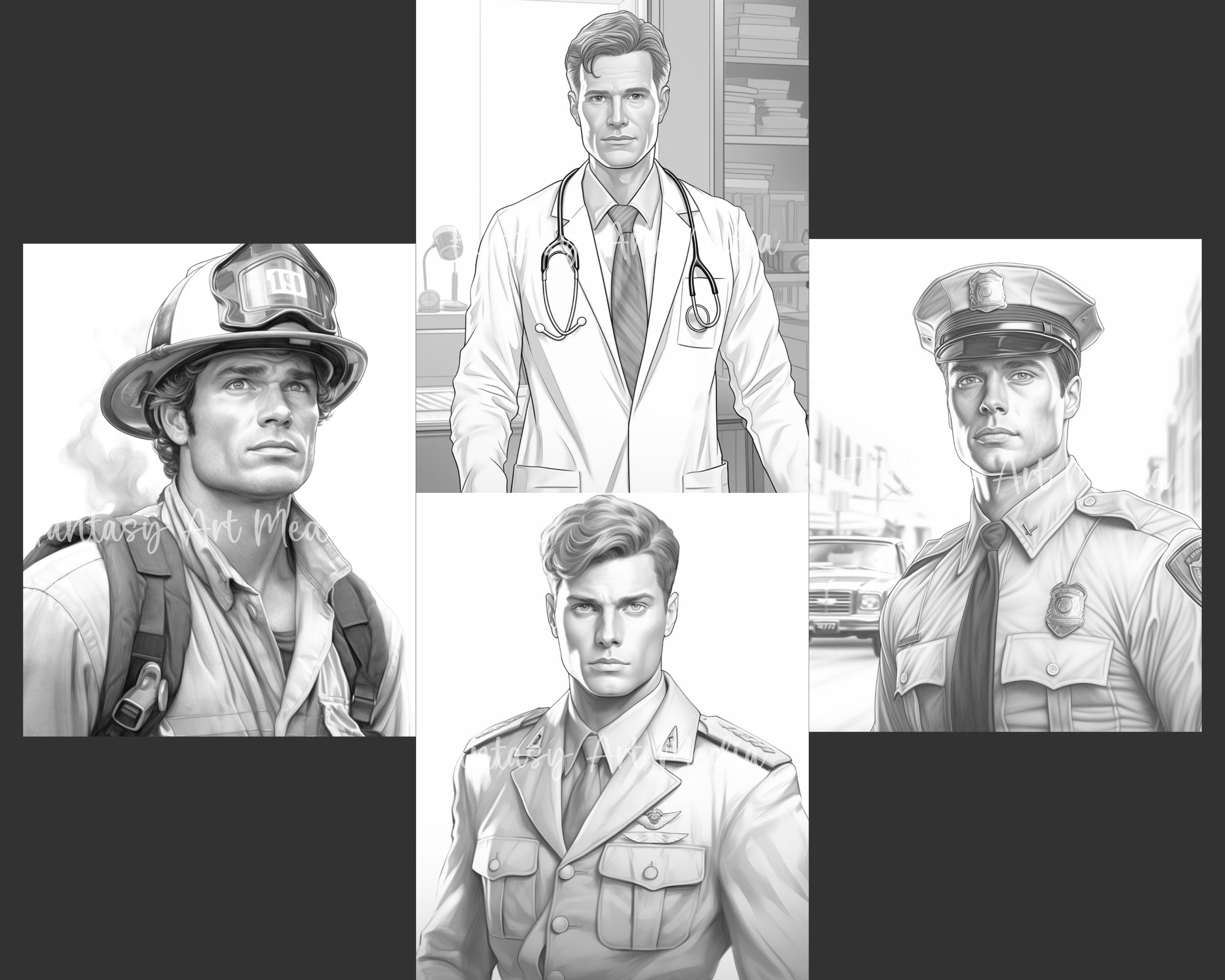 Men in Uniform Coloring Pages: Grayscale Printable Book (PDF/JPG) - Etsy