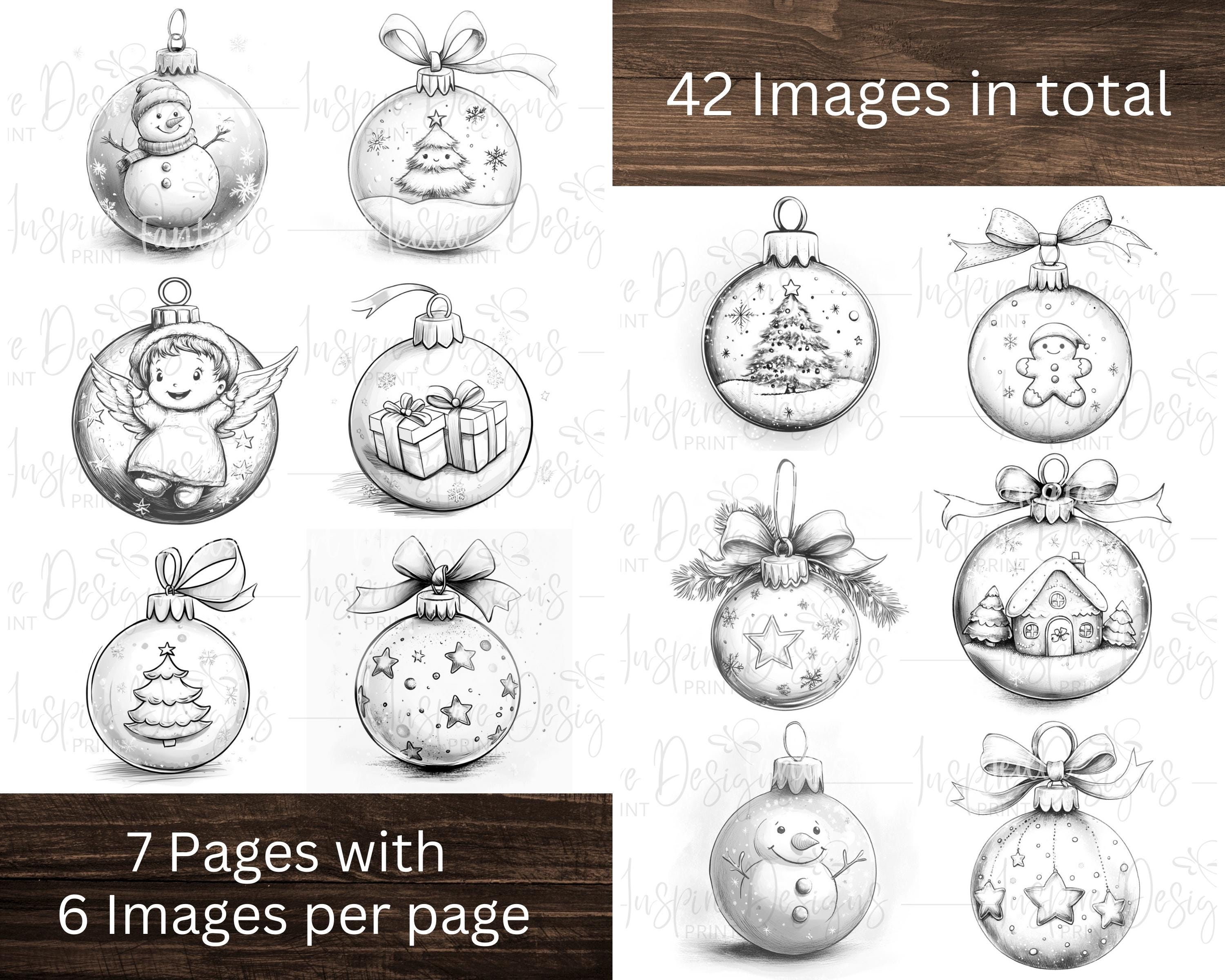 Grayscale Minis "christmas Baubles" Coloring Pages, Adult Small Advent ...