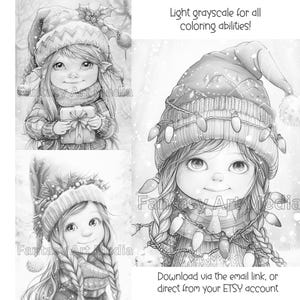 Little Christmas Elves Coloring Pages, Adult Fantasy Xmas Winter Gnomes ...