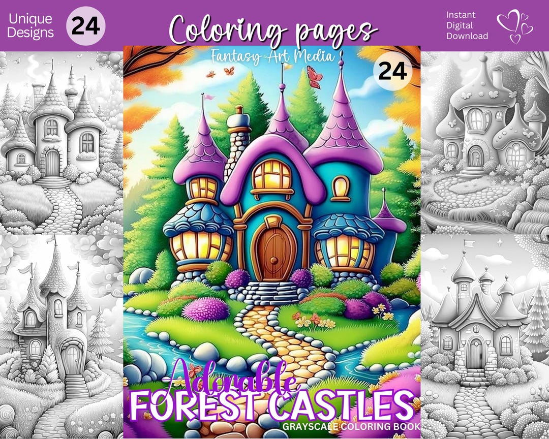 Whimsy Works Castle Grayscale Coloring Pages Adorable Forest Castles Quirky Printable ...