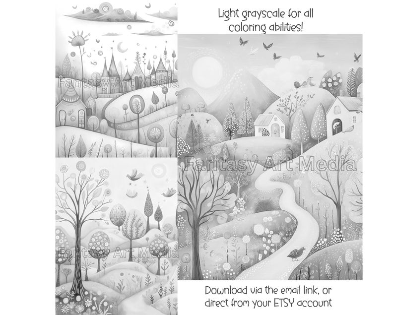 Grayscale Coloring Pages Wondrous Whimsy Scenes Quirky Printable ...