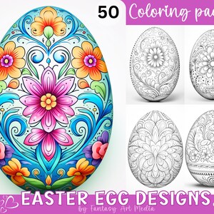 Easter Egg Designs Coloring Pages, 50 Printable Adult Decoration Grayscale Seasonal Colouring Book, Instant Download Printable PDF/JPG files