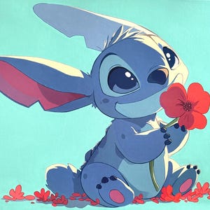 Stitch | Digital Download | Hand-Painted Canvas Art Print | High Resolution Printable Wall Art | Lilo & Stitch