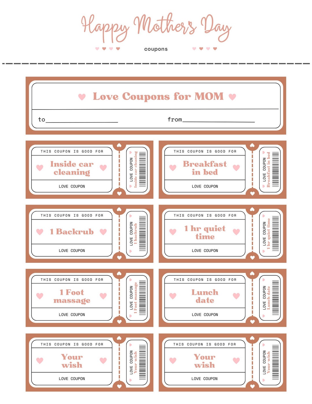 Mother's Day Coupons Digital Download printable - Etsy