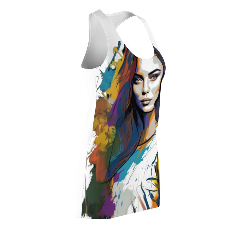 Women's Colorful Cut & Sew Racerback Dress Beach Coverups Plus Size Mini Tank Dress image 3