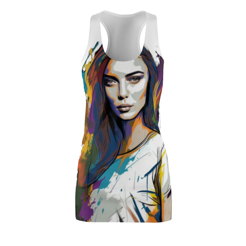 Women's Colorful Cut & Sew Racerback Dress Beach Coverups Plus Size Mini Tank Dress image 1