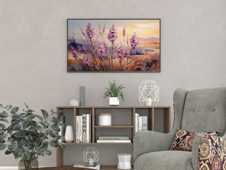 Samsung TV Rahmen Lavendel Blumenrahmen Tv Kunst Impasto Kunst für Rahmen TV Botanische TV-Datei Gemälde Tv Kunst Bild 3
