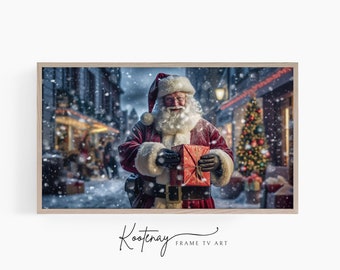 Arte de TV con marco de Navidad - Santa en la calle / Arte de TV con marco Samsung / Archivo de TV digital / Arte digital para marco / Arte de TV con marco navideño