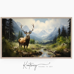 Samsung Frame TV Art - Elk In Mountains | Cabin Frame Tv Art | Nature Art For Frame TV | Digital TV File | Lodge Tv art