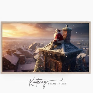 Christmas Frame TV Art - Santa on Roof | Samsung Frame TV Art | Digital TV File | Digital Art For Frame | Holiday Frame Tv Art