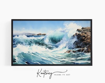 Samsung Frame TV Art - Meereswellen Japan | Aquarell Rahmen Tv Kunst | Bilder für Rahmen TV | Digital-TV-Datei | Digitale Kunst für Rahmen