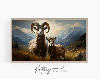 Samsung Frame TV Art - Bighorn Sheep In Mountains | Cabin Frame Tv Art | Nature Art For Frame TV | Digital TV File | Lodge Tv art