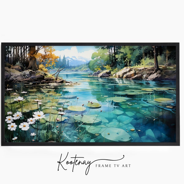 Samsung Frame TV Art - Hokkaido Blue Pond | Watercolor Frame Tv Art | Painting Art For Frame TV | Digital TV File | Digital Art For Frame