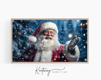 Weihnachtsrahmen TV-Kunst - Lächelnder Weihnachtsmann | Samsung Rahmen TV Kunst | Digital-TV-Datei | Digitale Kunst für Rahmen | Urlaub Rahmen Tv Art