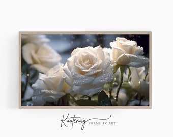 Christmas Frame TV Art - White Roses | Samsung Frame TV Art | Digital TV File | Digital Art For Frame | Holiday Frame Tv Art