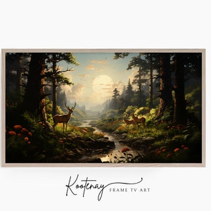 Samsung Frame TV Art - Deer In Woods | Cabin Frame Tv Art | Nature Art For Frame TV | Digital TV File | Lodge Tv art