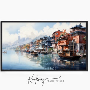 Samsung Frame TV Art - Onomichi City | Watercolor Frame Tv Art | Painting Art For Frame TV | Digital TV File | Digital Art For Frame