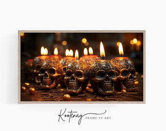 Samsung Frame TV Art - Velas de calavera / Halloween Frame Tv Art / Arte espeluznante para Frame TV / Archivo de TV digital / Arte digital para marco