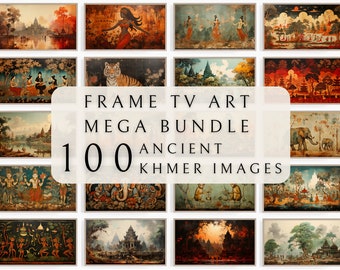 Samsung Frame TV Art Set - Ancient Khmer | Asian Frame TV | Art Set For TV | Tv Art Bundle | Vintage Tv Art | Light Tv Art