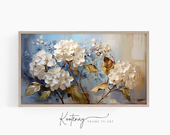 Samsung Frame TV Art - Hydrangea | Floral Frame Tv Art | Impasto Art For Frame TV | Botanical TV File | Painting Tv art