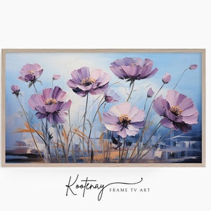 Samsung Frame TV Art - Scabiosa | Floral Frame Tv Art | Impasto Art For Frame TV | Botanical TV File | Painting Tv art | Tv art flower
