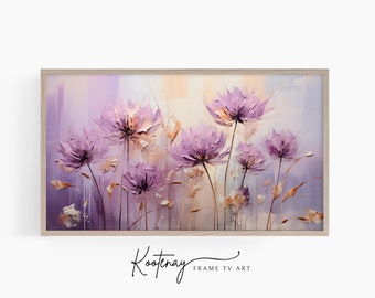 Samsung Frame TV Art - Purple Allium | Floral Frame Tv Art | Impasto Art For Frame TV | Botanical TV File | Painting Tv art