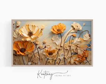 Samsung Frame TV Art - Marigold | Floral Frame Tv Art | Impasto Art For Frame TV | Botanical TV File | Painting Tv art