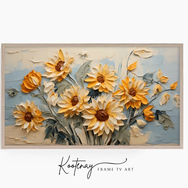 Samsung Frame TV Art - Sunflower | Floral Frame Tv Art | Impasto Art For Frame TV | Botanical TV File | Painting Tv art