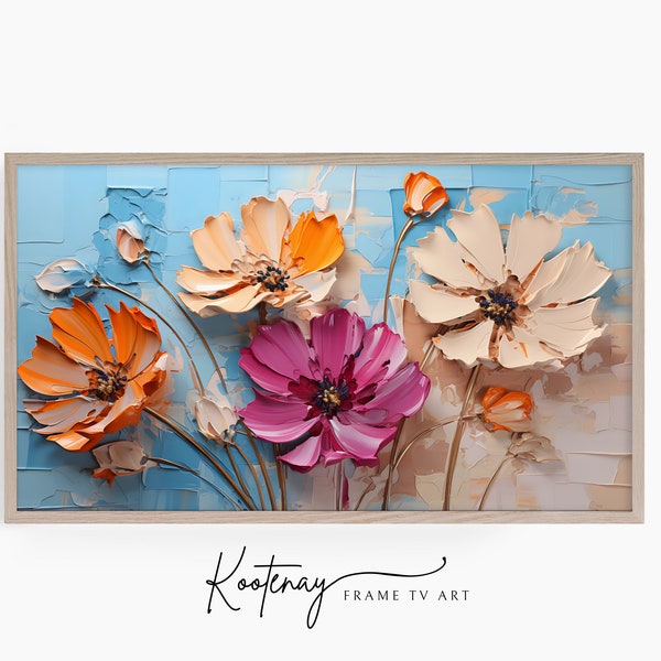 Samsung Frame TV Art- Gerbera Daises | Floral Frame Tv Art | Impasto Art For Frame TV | Botanical TV File | Painting Tv art