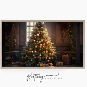 Christmas Frame TV Art - Gold & White Christmas Tree | Samsung Frame TV Art | Digital TV File | Digital Art For Frame | Holiday Frame Tv Art
