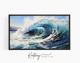 Samsung Frame TV Art - Ocean Wave | Watercolor Frame Tv Art | Painting Art For Frame TV | Digital TV File | Digital Art For Frame