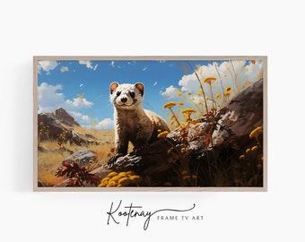 Samsung Frame TV Art - Black Footed Ferret | Cabin Frame Tv Art | Nature Art For Frame TV | Digital TV File | Lodge Tv art