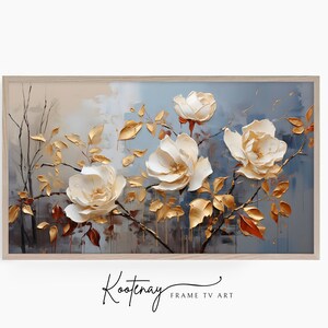 Samsung Frame TV Art - White Roses | Floral Frame Tv Art | Impasto Art For Frame TV | Botanical TV File | Painting Tv art | Tv art flower