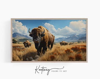 Samsung Frame TV Art - Bison Herde | Cabochon Rahmen Tv Kunst | Natur Kunst Für Rahmen TV | Digital-TV-Datei | Hütte Tv art