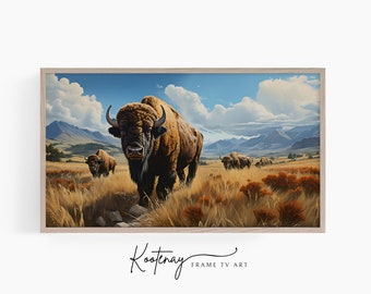 Samsung Frame TV Art - Bisonkudde | Cabineframe TV-kunst | Natuurkunst voor Frame TV | Digitaal tv-bestand | Lodge TV-kunst