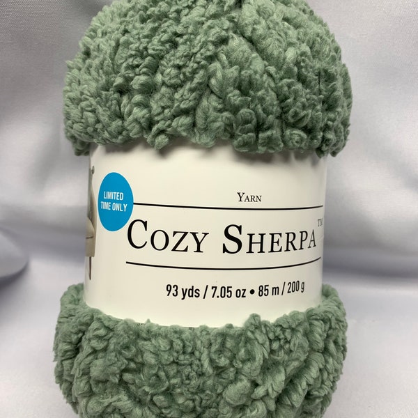 Cozy Sherpa yarn, Loops and Threads Sherpa, Lilly pad Yarn, Green Sherpa yarn.