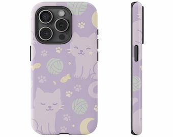 Kawaii Cat Phone Case for iPhone 17 16 15 14 13 Pro Max, Cat Themed Gifts, Cat Lover Gift, Cat Art, Cat Mom Gift, Aesthetic Phone Case