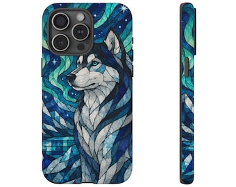 Stained Glass Husky Phone Case for iPhone 17 16 15 14 13 Pro Max, Samsung S26 S25 S24 S23, Husky Lover Gift, Husky Gift