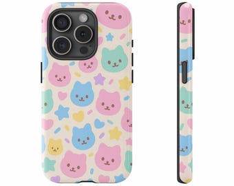 Kawaii Bunny & Cat Phone Case for iPhone 16 15 14 13 Pro Max, Cute Phone Case, Aesthetic Phone Case, Pink Phone Case, Cat Phone Case
