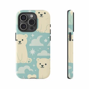 Kawaii Polar Bear Phone Case for iPhone 16 15 14 13 Pro Max, Pastel Arctic Animal Design Protective Cover for Samsung Galaxy S23 S24 S25