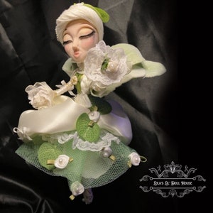 OOAK Doll Puppet Forest Flower Fairy Angel Sprite Small Posable Wire White Green Ornament Gift 9 inch by Artisan Lola Dolores