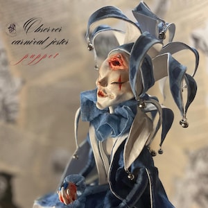 Marioneta de bufón de carnaval de terror, muñeco de payaso espeluznante