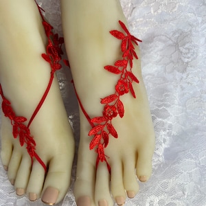 Red Barefoot Lace Sandals, Bridal Barefoot Red Lace, Bride Barefoot Sandals, Beach Wedding Shoeless, Destination Wedding
