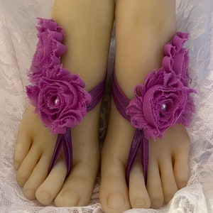 Plum Chiffon Flower Barefoot Sandals: Beach Wedding Foot Jewelry