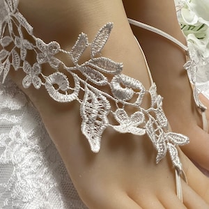 Bridal Lace Barefoot Sandals: Antique White Flower, Beach Wedding