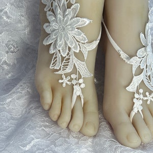 Bridal White Lace Barefoot Sandals, Lace Barefoot Sandals, Bridal Barefoot Flower Lace, Wedding Barefoot, Beach Wedding Shoeless,