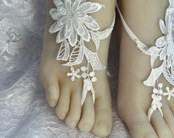 Bridal Ice Blue Lace Barefoot Sandals, Lace Barefoot Sandals, Bridal Barefoot Flower Lace, Wedding Barefoot, Beach Wedding Shoeless,